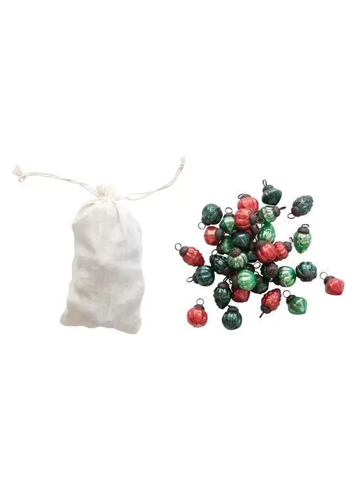 Embossed Mercury Glass Ornament, Red and Green Assorted Colors; 1" H