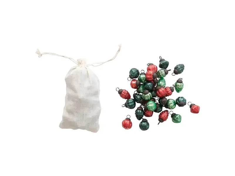 Creative Co-OP Embossed Mercury Glass Ornament, Red and Green Assorted Colors; 1" H