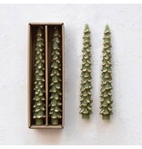Creative Co-OP Tree Shaped Taper Candles w/ Gold Tips in Box, Evergreen Color, Set of 2, Unscented
