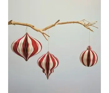 Paper Folding Honeycomb Ornament w/ Gold Glitter Edge, Cream Color & Red, 2 Styles