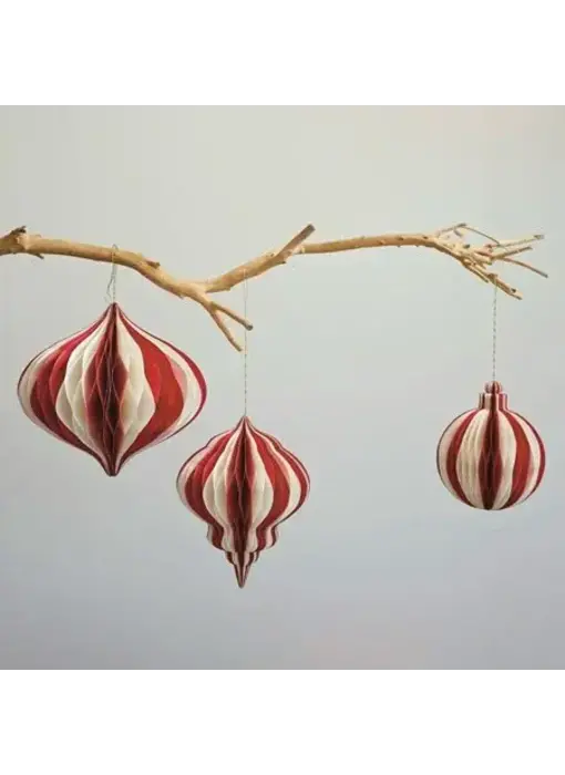 Paper Folding Honeycomb Ornament w/ Gold Glitter Edge, Cream Color & Red, 2 Styles