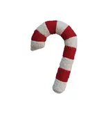 Creative Co-OP Cotton Sherpa Candy Cane Shaped Pillow, Red & White, 22"L x 13"W