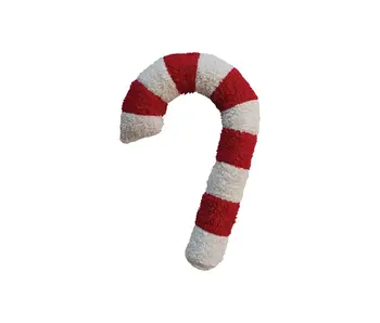 Cotton Sherpa Candy Cane Shaped Pillow, Red & White, 22"L x 13"W