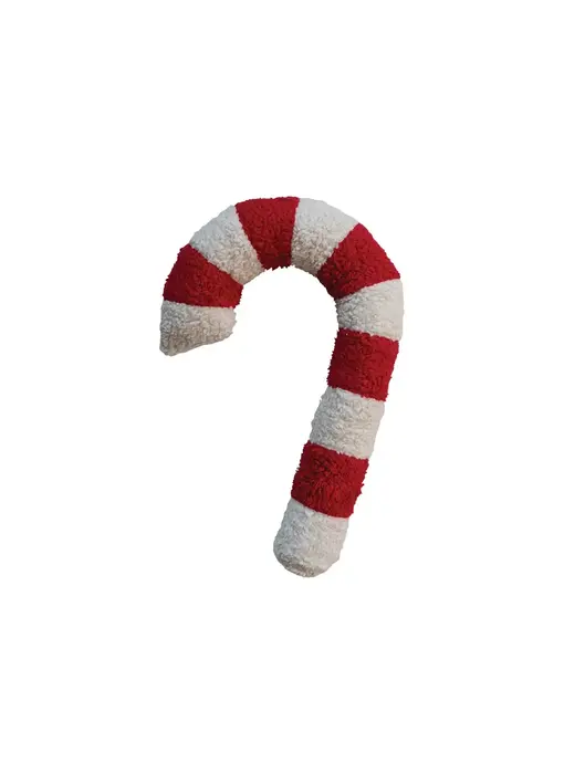 Cotton Sherpa Candy Cane Shaped Pillow, Red & White, 22"L x 13"W