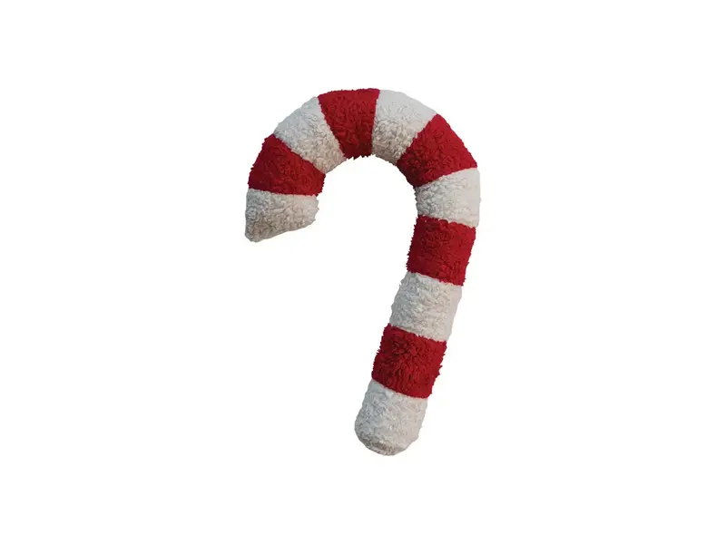Creative Co-OP Cotton Sherpa Candy Cane Shaped Pillow, Red & White, 22"L x 13"W