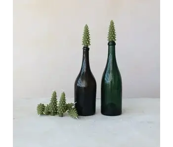 Tree Shaped Bottle Taper Candles in Box, Green, Set of 4