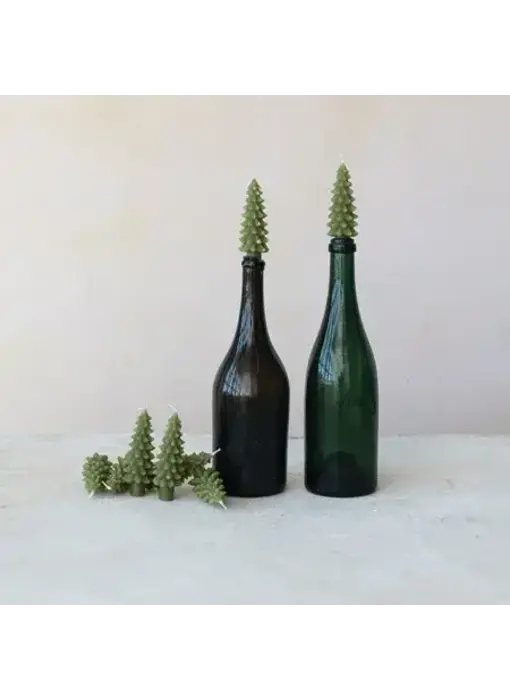 Tree Shaped Bottle Taper Candles in Box, Green, Set of 4