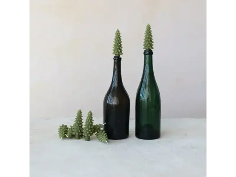 Creative Co-OP Tree Shaped Bottle Taper Candles in Box, Green, Set of 4