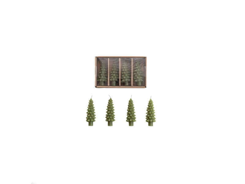 Creative Co-OP Tree Shaped Bottle Taper Candles in Box, Green, Set of 4