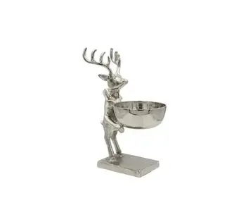 Cast Aluminum Deer Holding Bowl, Nickel Finish