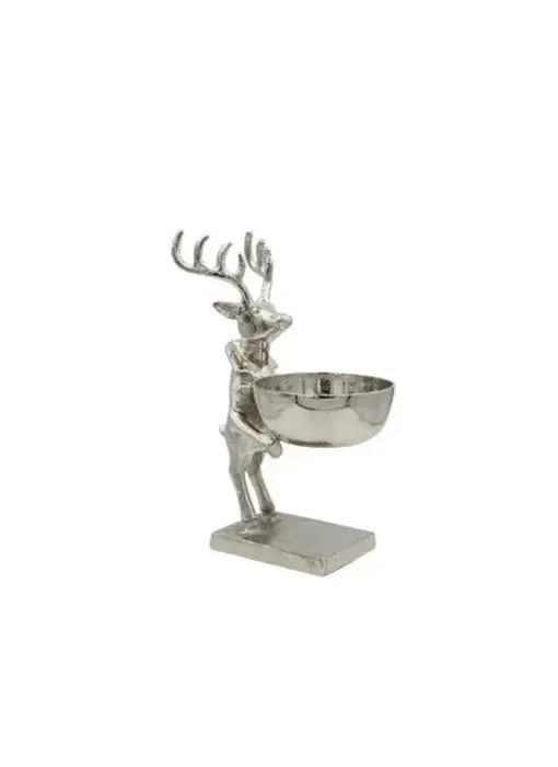 Cast Aluminum Deer Holding Bowl, Nickel Finish