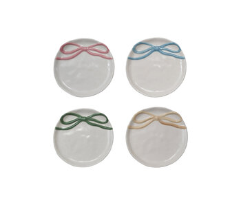Round Stoneware Dish with Bow, 4 Colors, 4.25"