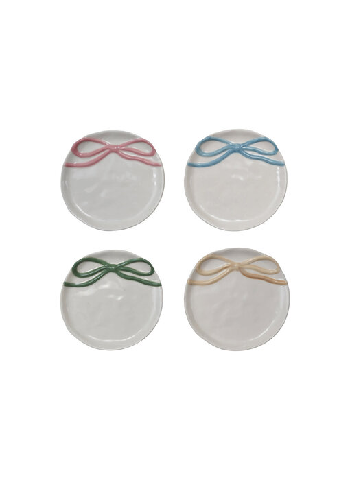 Round Stoneware Dish with Bow, 4 Colors, 4.25"