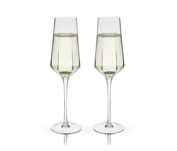 Seneca™ Diamond-Faceted Crystal Champagne Flutes - Set of 2