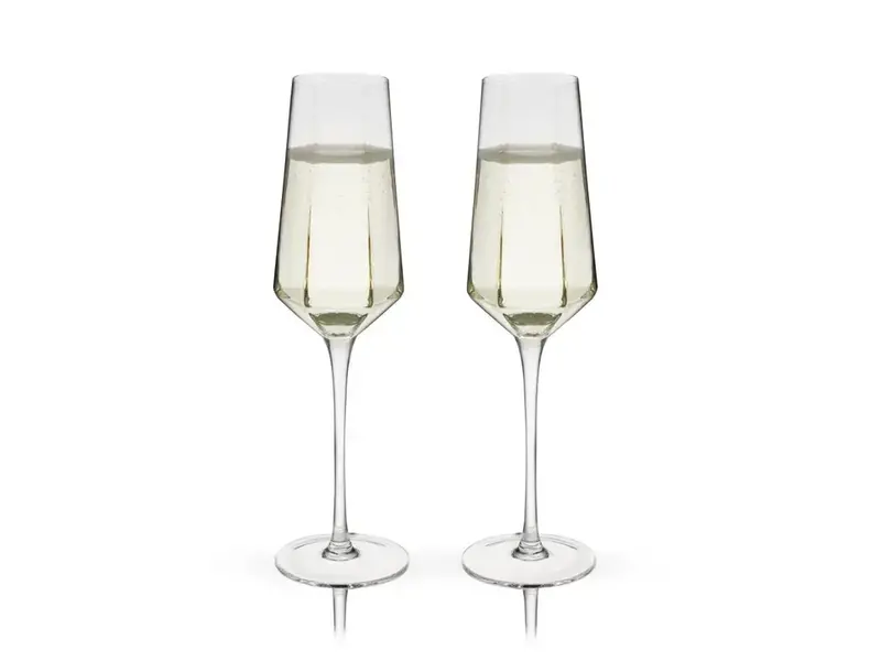 Viski Seneca™ Diamond-Faceted Crystal Champagne Flutes - Set of 2