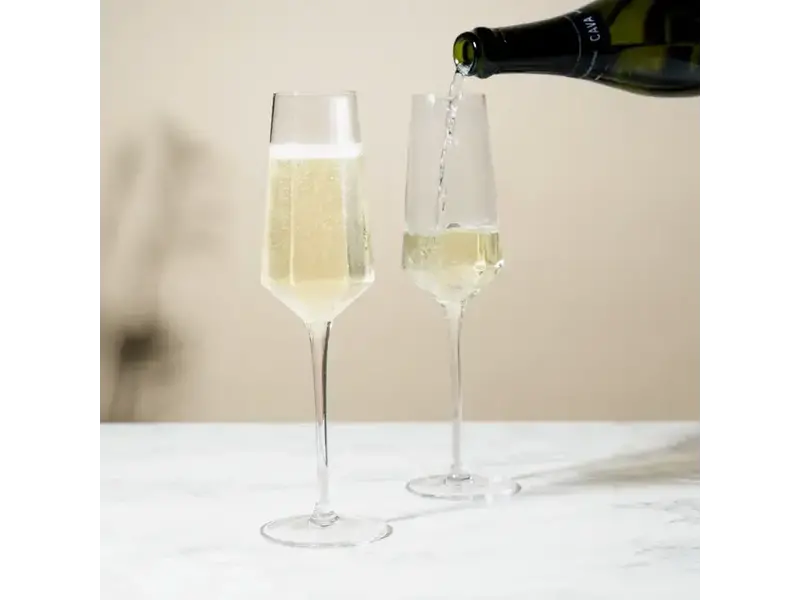 Viski Seneca™ Diamond-Faceted Crystal Champagne Flutes - Set of 2