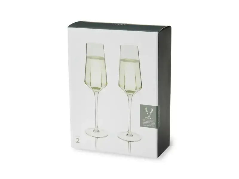 Viski Seneca™ Diamond-Faceted Crystal Champagne Flutes - Set of 2