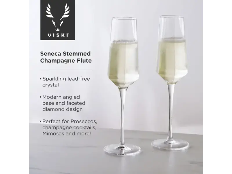 Viski Seneca™ Diamond-Faceted Crystal Champagne Flutes - Set of 2