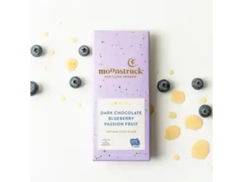 Moonstruck Chocolate Co Fruity Dark Chocolate Blueberry Passion Fruit Bar