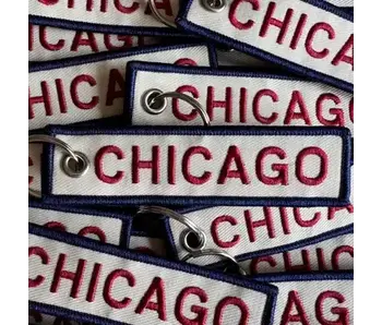 Chicago Embroidered Keychain - Red & Blue