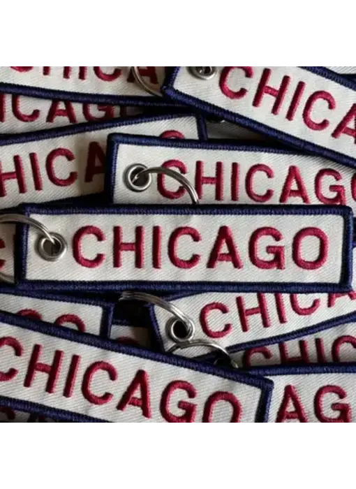 Chicago Embroidered Keychain - Red & Blue