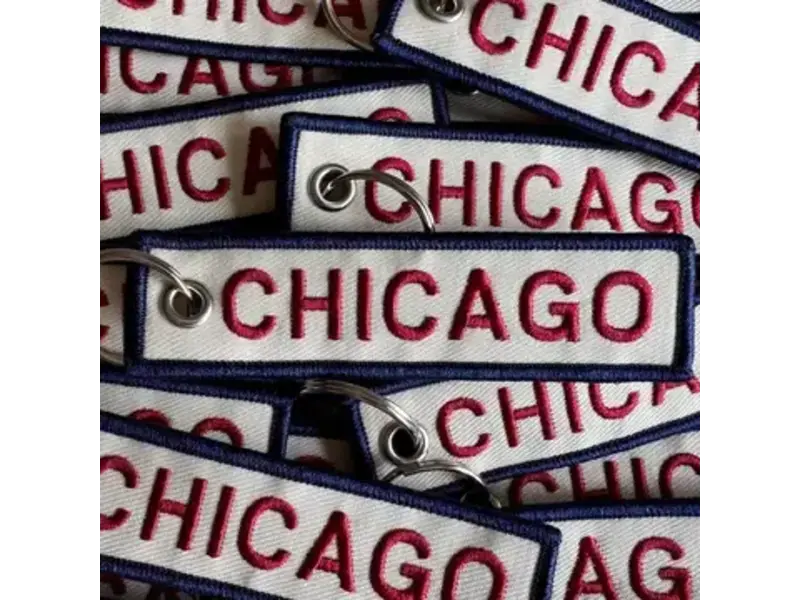 Unexpected Flair Chicago Embroidered Keychain - Red & Blue