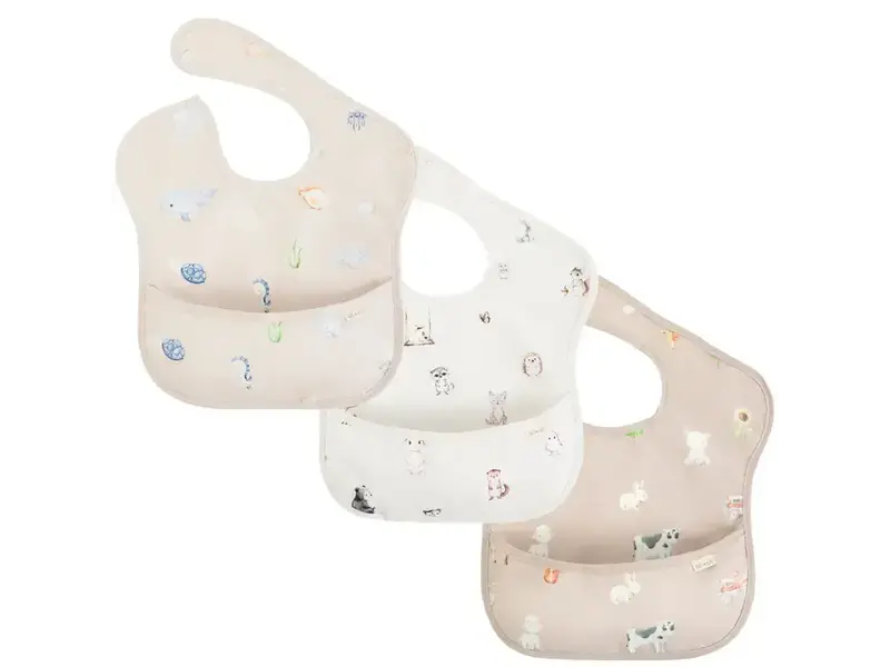 Ali + Oli Sleeveless (3-pc) Smock Bib Set For Baby & Toddler (Animals)