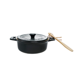 Creative Co-OP Stoneware Brie Baker with Bamboo Spreader, Set of 2