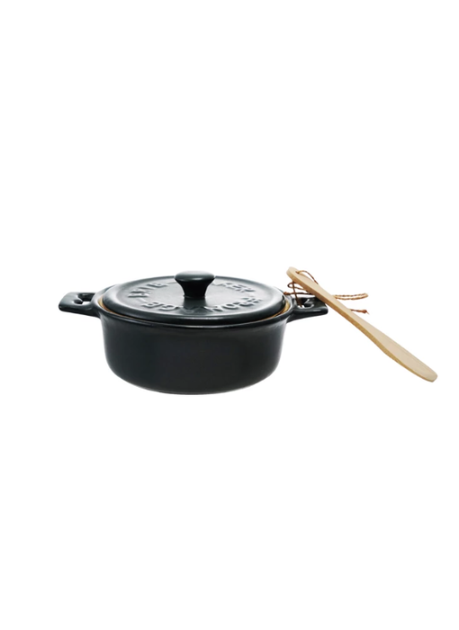 Stoneware Brie Baker with Bamboo Spreader, Set of 2