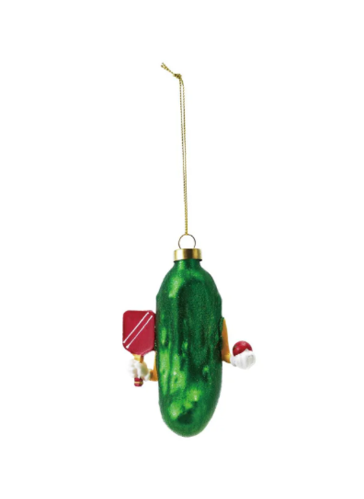 Glass Pickleball Ornament with Glitter, Multi Color, 4.25" H