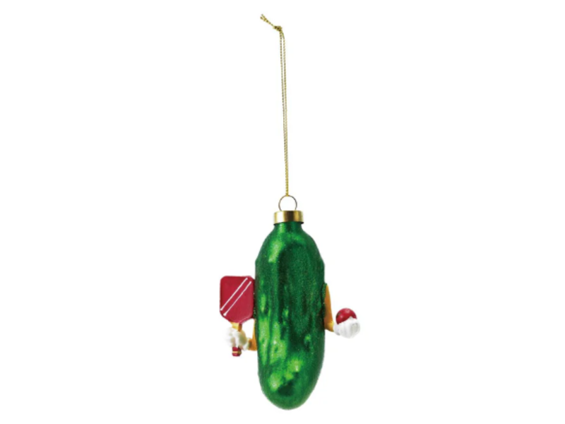 Creative Co-OP Glass Pickleball Ornament with Glitter, Multi Color, 4.25" H