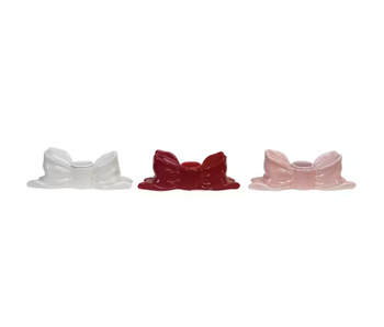 Stoneware Bow Shaped Taper Holder, 3 Colors, 5"W x 2"H