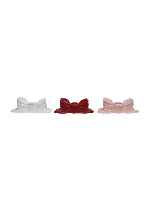 Stoneware Bow Shaped Taper Holder, 3 Colors, 5"W x 2"H