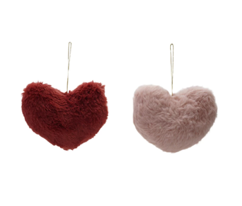 Faux Fur Heart Shaped Ornament, 2 Colors, 4-3/4"L x 4-3/4"W