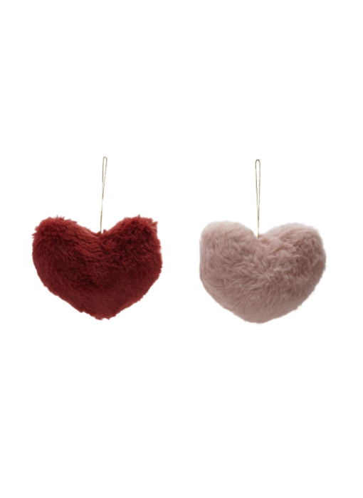 Faux Fur Heart Shaped Ornament, 2 Colors, 4-3/4"L x 4-3/4"W
