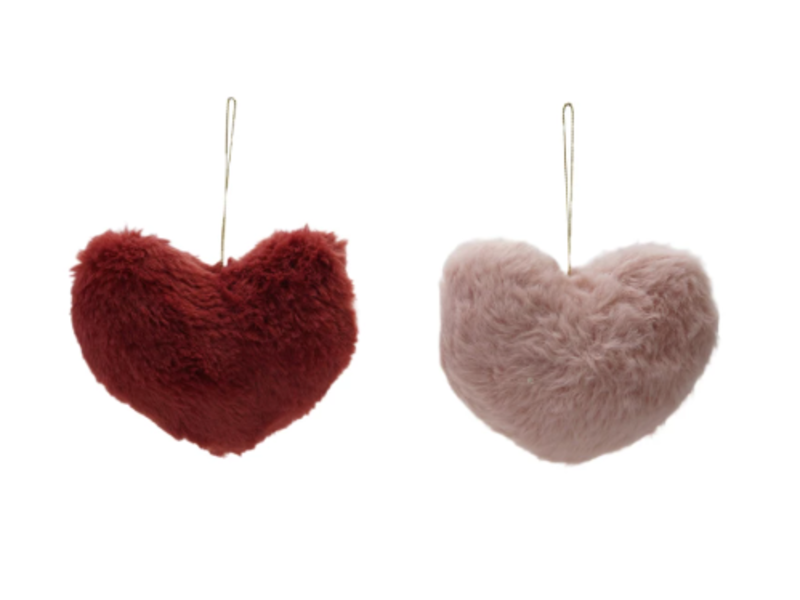Creative Co-OP Faux Fur Heart Shaped Ornament, 2 Colors, 4-3/4"L x 4-3/4"W