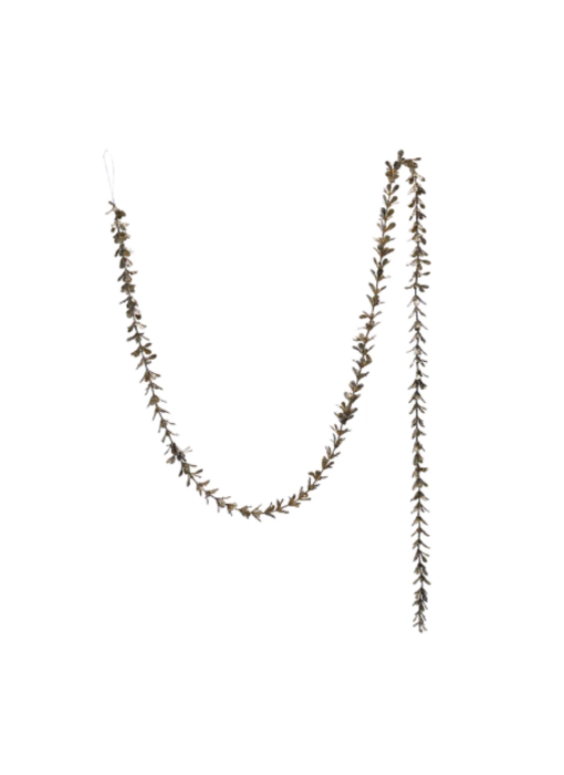 Faux Boxwood Garland with Glitter, Champagne Finish, 72"Lx1"H