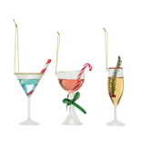 Creative Co-OP Glass Holiday Cocktail Ornament w/ Glitter, 3 Styles ©
