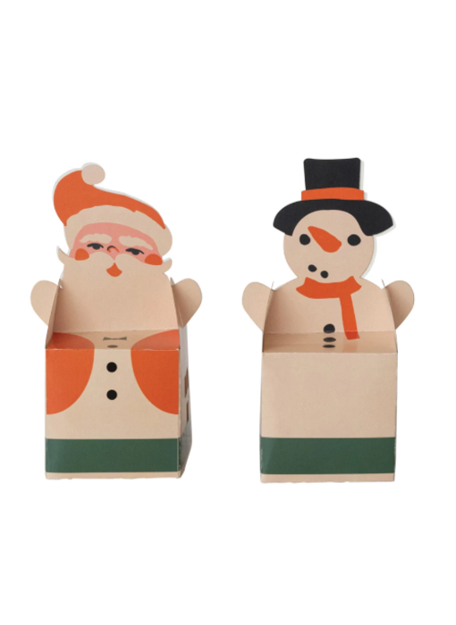 Handmade Printed Santa/Snowman Shaped Gift Box, 2 Styles; 3-1/4" Square x 7-1/2"H