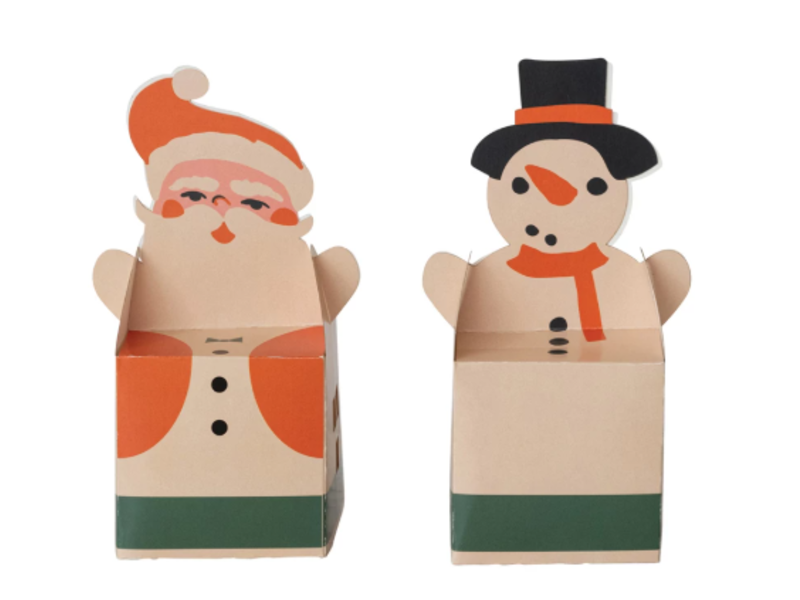Creative Co-OP Handmade Printed Santa/Snowman Shaped Gift Box, 2 Styles; 3-1/4" Square x 7-1/2"H