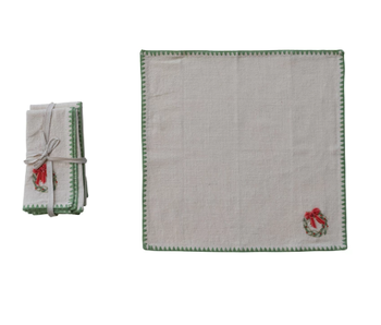 Napkins with Embroidered Wreath & Appliqued, Set of 4 ©
