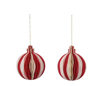Paper Folding Honeycomb Ornament w/ Gold Glitter Edge, Cream Color & Red, 7" round