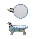 Creative Co-OP Stoneware Scalloped Cake Stand with Dachshund Shaped Base ©