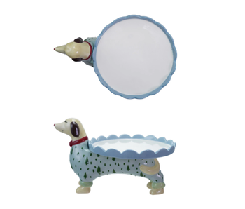 Stoneware Scalloped Cake Stand with Dachshund Shaped Base ©