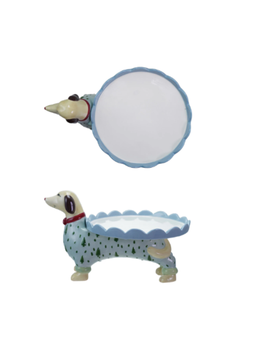 Stoneware Scalloped Cake Stand with Dachshund Shaped Base ©