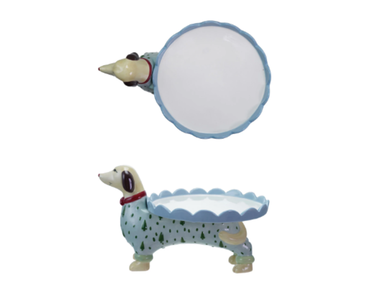 Creative Co-OP Stoneware Scalloped Cake Stand with Dachshund Shaped Base ©