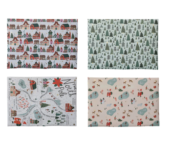 Wrapping Paper Sheets w North Pole Patterns; 28"Lx20"W; 4 Pattern
