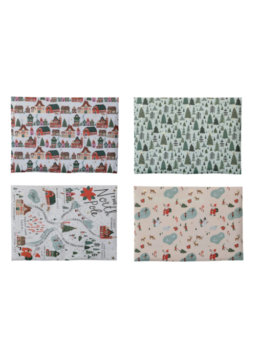 Wrapping Paper Sheets w North Pole Patterns; 28"Lx20"W; 4 Pattern