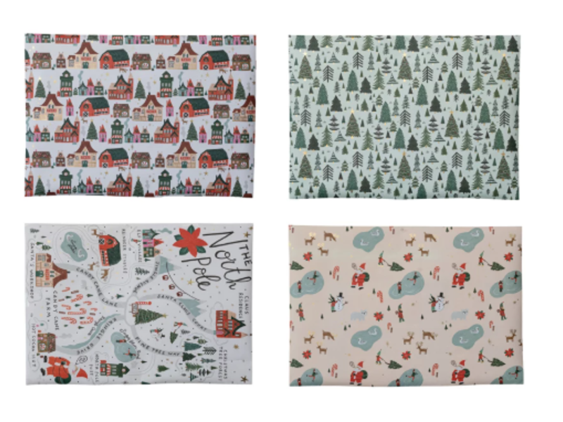 Creative Co-OP Wrapping Paper Sheets w North Pole Patterns; 28"Lx20"W; 4 Pattern
