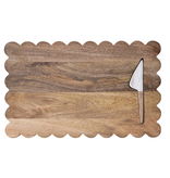 Creative Co-OP Mango Wood Scalloped Cheese/Serving Board w/ Stainless Steel Cheese Knife, Set of 2